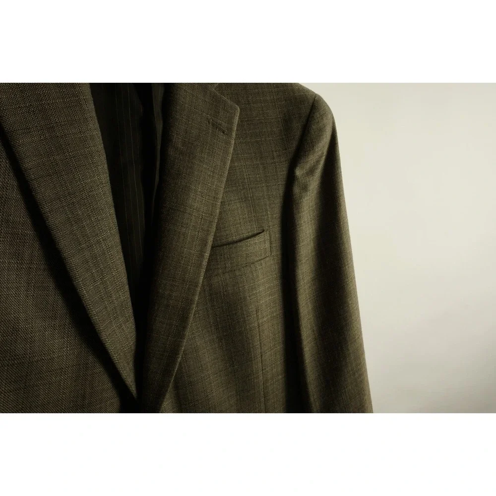 Hart Schaffner‎ Marx Wool Linen Men's 40R Light Brown Woven Plaid Vented Blazer